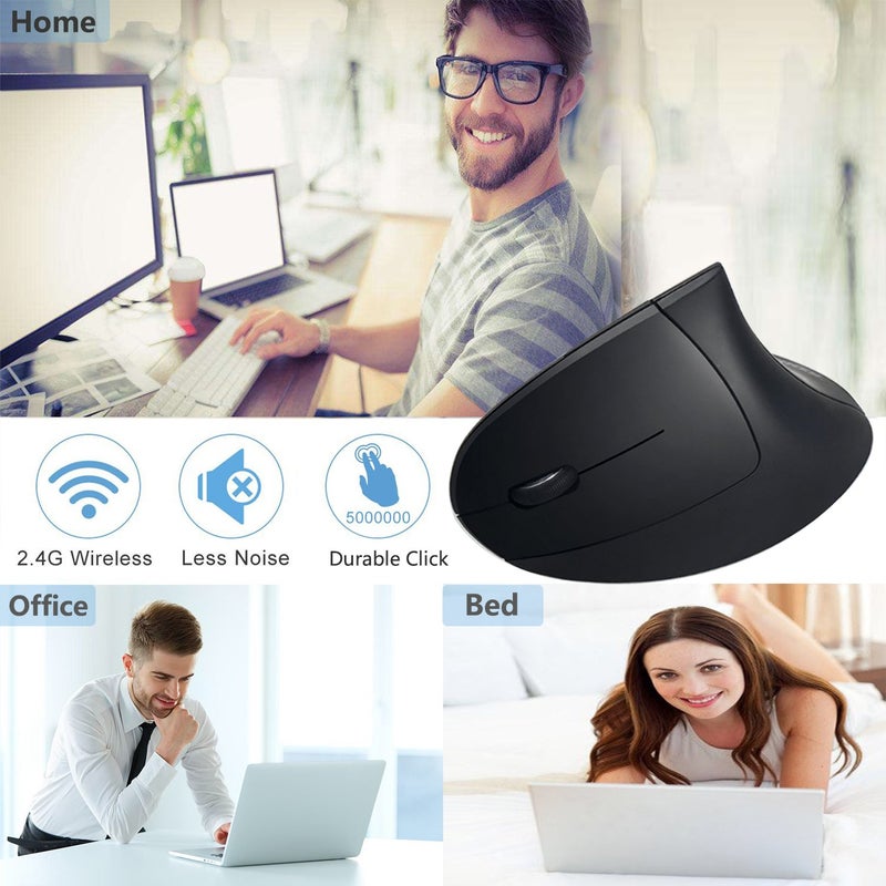 Lekvey Left Handed Mouse, Wireless 2.4 GHz USB Lefty Left Hand Ergonomic Vertical Mouse, Less Noise - Black - Image 2